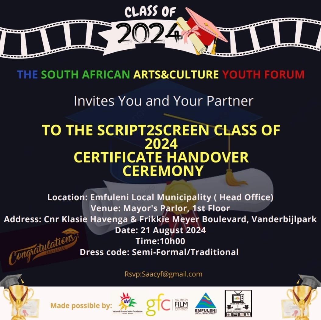 <a href="/GaytonMcK/">Gayton McKenzie</a> Tomorrow we are celebrating the work of <a href="/Saacyf/">SOUTH AFRICAN ARTS & CULTURE YOUTH FORUM (SAACYF)</a> and our municipality, Emfuleni 🙌🏽🙌🏽25 graduates who attended a 'Script2Screen' film programme.. We are definitely telling our own stories.