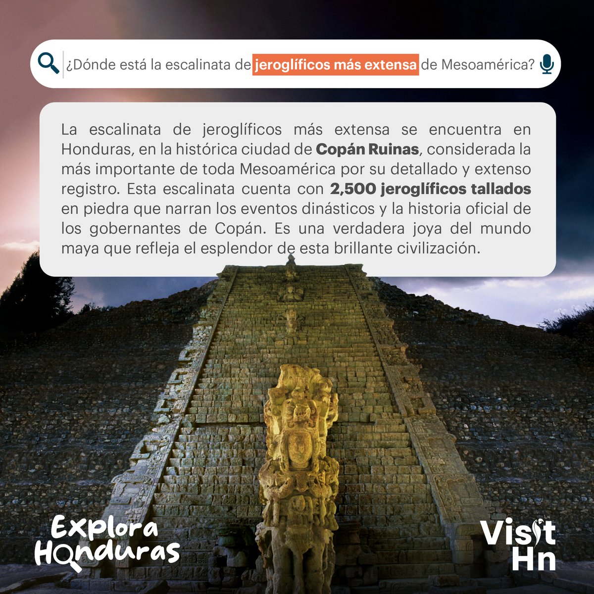 visithonduras's tweet photo. 🔍#ExploraHonduras
En esta nueva entrega de "Explora Honduras", conocé la majestuosa escalinata de jeroglíficos más extensa de Mesoamérica, una impresionante obra de arte tallada en piedra en la histórica ciudad de Copán Ruinas. https://t.co/Tz5xB9GloU