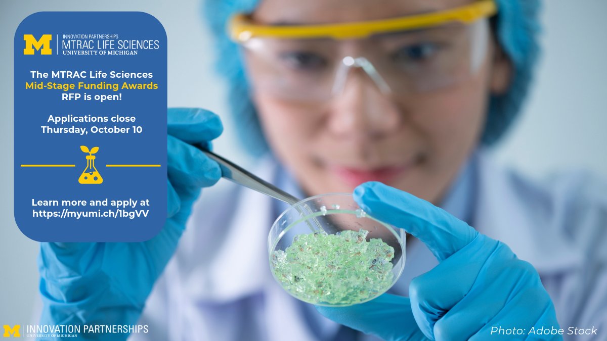 🧪Calling all life sciences innovators! The Michigan Translational Research and Commercialization (MTRAC) Life Sciences Hub is offering mid-stage funding to accelerate your research! Apply now to turn your discoveries into impactful solutions! myumi.ch/1bgVV