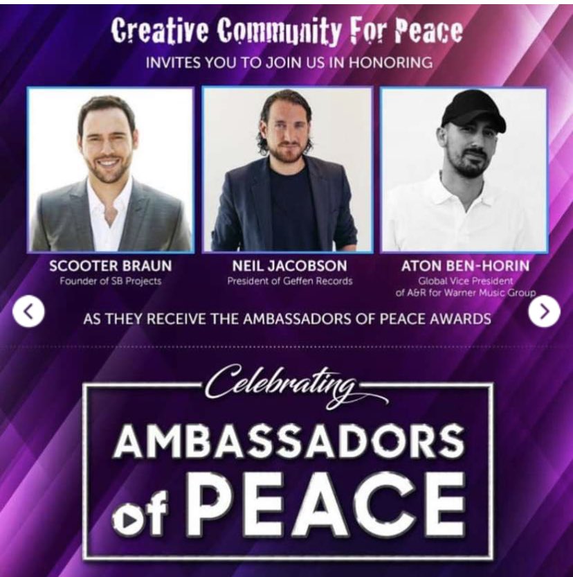 ARMY4Palestine's tweet photo. Reminder that this is the same organization that has Scooter Braun as their “honorary ambassador”. This is what they support. Trying to revoke Bisan’s nomination for documenting the genocide of Palestinians, for documenting her survival and showing the world the war crimes that Israel is committing. 
#하이브는시오니스트를퇴출하라 #HYBEDivestFromZionism