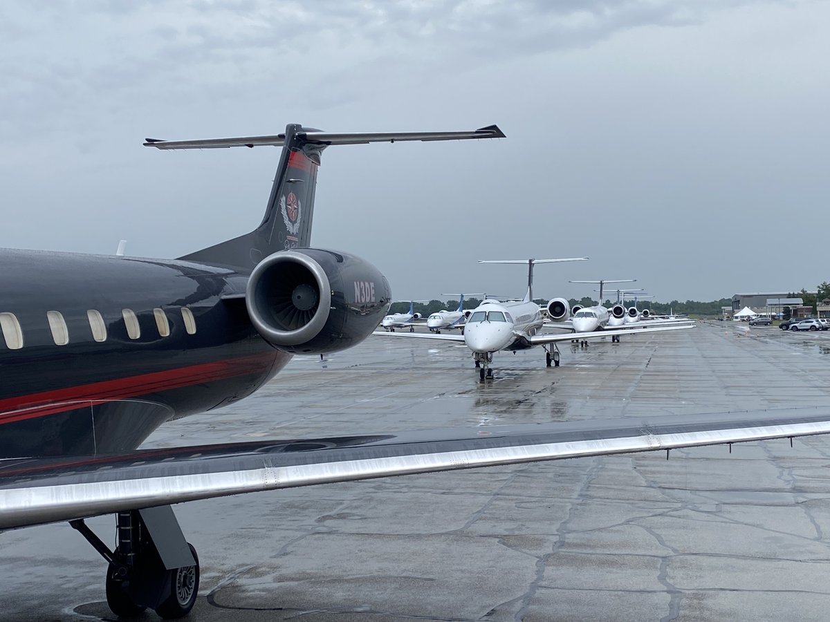 OdysseyBahamas's tweet photo. A big shoutout to all at @NASCAR for an incredible #NASCAR weekend! 🏎️#OdysseyAviation #FBO #KYIP ramp was full of ✈️✈️✈️heading to #Michigan #International #Speedway. 
Despite 🌧️our Detroit #LineService Team proved they can handle anything💪🙌
#ThunderOverMichigan #BizAv https://t.co/6zeKrXwITZ