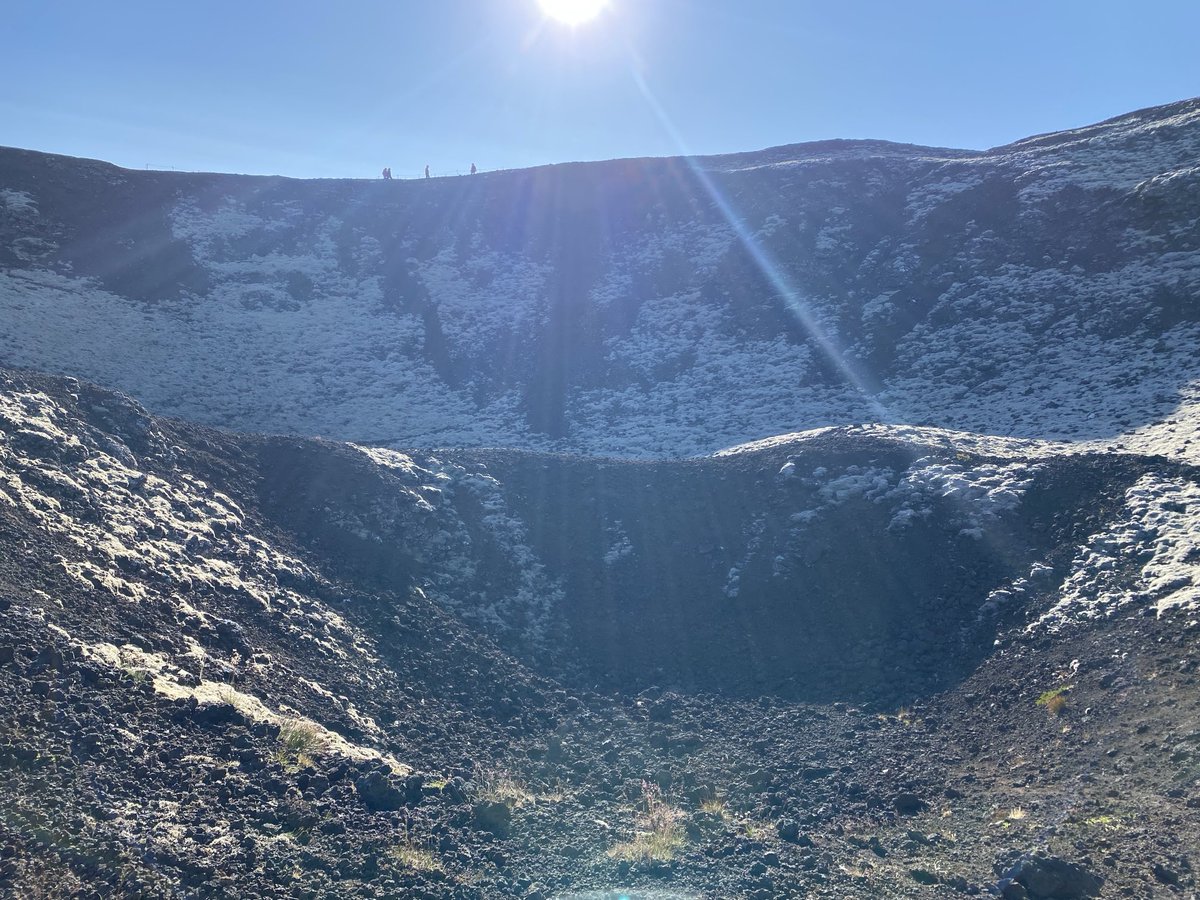 OHSGeography's tweet photo. Another super busy day! Hraunfossar and Barnafoss this morning, followed by a visit to the mighty Viogelmir lava tube cave. After relaxing in the relaxing waters of Krauma Geothermal baths, we hiked up the Grabrok crater.  💦 🪨🩱🥾 https://t.co/B6bSfIkNvs