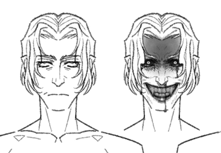 the guy. the guy is smiling. the guy has metal teeth
(oc) 