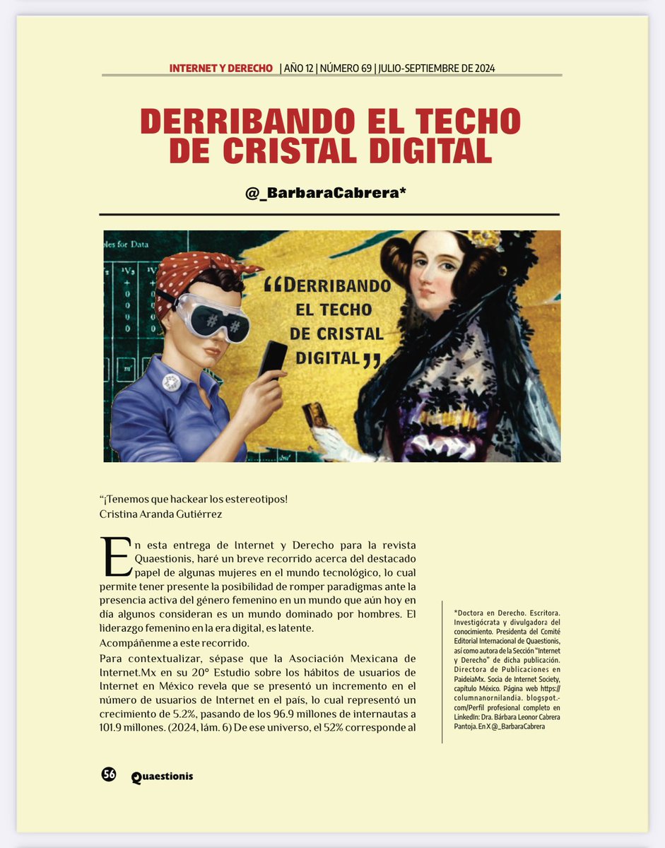 _BarbaraCabrera's tweet photo. 📌 Así lo digo en mi artículo “DERRIBANDO EL TECHO DE CRISTAL DIGITAL” 👉 https://t.co/PbMHPakjNK
📖📲 Publicado en la sección Internet y Derecho de la Revista @QuaestionisMx
#RevistaQuaestionis #Q69 #ElArteDePensar #12años https://t.co/DZ9hTIrxS3