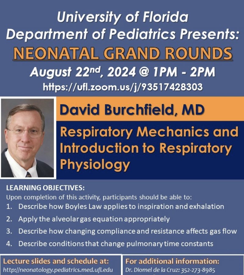 Please join us for UF Neonatal Grand Rounds! #meded #nicugrandrounds #ufneonatology #neonatology #neotwitter