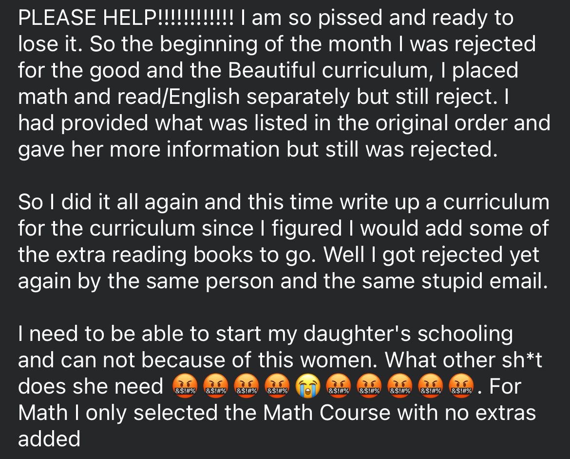 greenbean1775's tweet photo. This has become too common for ESA parents just trying to get curriculum and basic supplies to educate their children. 

This mom should not have to write curriculum to purchase curriculum. 

This is the result of @krismayes attacking this program. This is the result of Mayes misinterpreting the intention of the legislation and imposing insane requirements on parents trying to purchase educational items. 

We didn’t see the AG attack the public school field trip to do wine tasting without curriculum. Why is she imposing ridiculous requirements on normal Arizona families just trying to use ESA as it was intended? 

@RealTomHorne we need help. Please, help fix these problems now. We helped elect you because of your support for ESA. Now support it. 

#helpushorne