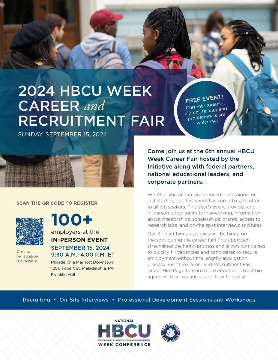 Come Join us for the 6th Annual HBCU Week Career &amp; Recruitment Fair hosted by the White House Initiative on HBCUs along with federal partners, national educational leaders, and corporate partners! FREE event for all job seekers!