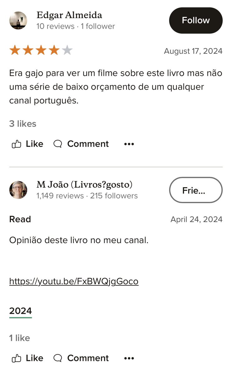 infinitogesto's tweet image. Estou a celebrar as minhas primeiras dez reviews no Goodreads. 

Para quem passou anos a puxar cinco, seis gostos, a diferença é digna de grande celebração — obrigado a todos os leitores de Sinais de Fumo! 

Oxalá chegue um dia em que tudo isto pareça pouco.
