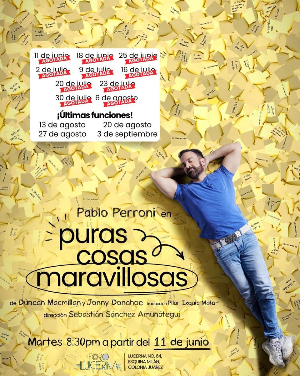 🚨 SERES TEATRALES NUEVOS🚨

Tenemos 3 pases dobles para ver HOY a las 20:30 hrs “PURAS COSAS MARAVILLOSAS” en el Foro Lucerna

1️⃣Comparte este post
2️⃣Ser NUEVO SEGUIDOR aquí y en INSTAGRAM (máx. 3 días)
3️⃣Mándanos por DM nombre completo y capturas de tus follows en ambas redes
