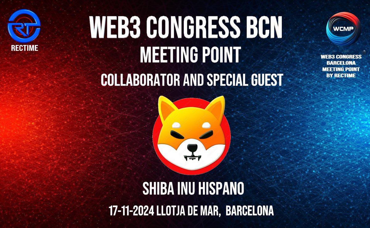 RecTimeOficial's tweet photo. The Web3 Congress Barcelona Meeting Point is just around the corner! As you know we count with the assistance and collaboration of Shiba Inu Hispano. 🐕 🤝

Shibarium projects have advantages and priority within the congress, mention which Shibarium project has to travel to Barcelona for the Web3 Congress Meeting Point. 🌐 🍖 

We will draw $50 from the most mentioned project to a single winner. 🤑 🍀 

Requirements to participate : RT+ Like + Comment ✅

The raffle will be held on September 10th.  🗓️ 

@badideaai @K9finance @SharbiToken @theLTDtoken @CorruptFun 

#Shibarmy $Rtime #WCMP