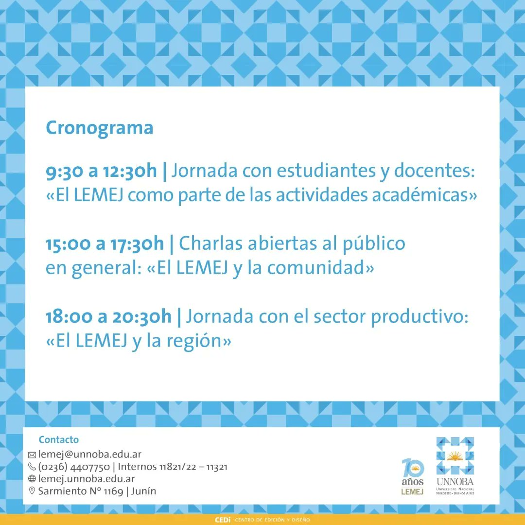 #LEMEJ10Años

Te invitamos a celebrar con nosotros los 10 años del Laboratorio de Ensayos de Materiales y Estructuras.

Más información e inscripción
lemej.unnoba.edu.ar