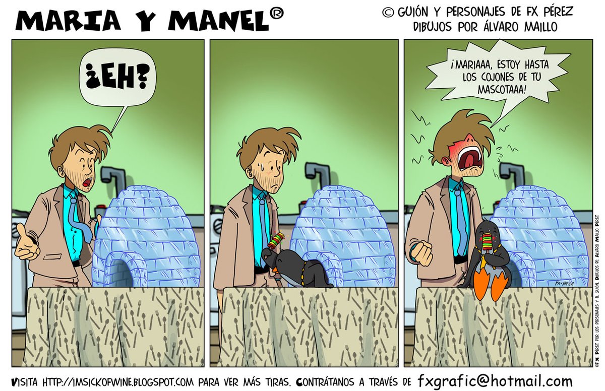 FXgrafic's tweet photo. Pon un pingüino en tu vida...¡Si tienes paciencia! Maria and Manel's new comic strip by FX and @trazofrime here: #penguin #pingüino #manchot #maryandmanuel #mariaymanel #marieetmanel #mariaymanel19años #comicstrip #strip #dessindepresse #bandedessinee https://t.co/YSZBWW7Czc