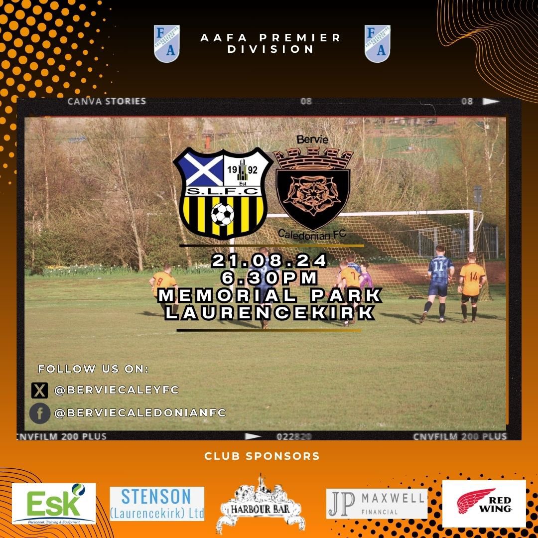 🗓️ FIXTURE 🗓️

We make the trip over the Garvock for our second league fixture!

📅 - Wednesday 21st August
⌚️- 6.30pm KO
🏆 - AAFA Premier Division
🆚 - St Laurence FC
🏟️ - Memorial Park, Laurencekirk

<a href="/ScotAmFA/">Scottish Amateur FA</a> <a href="/AbshireAFA/">Aberdeenshire AFA</a> <a href="/scottish_aff/">AmateurFixturesResultsSCO</a> <a href="/Mearnsfm/">mearnsfm</a> <a href="/WhatsonBervie/">Bervie info</a>