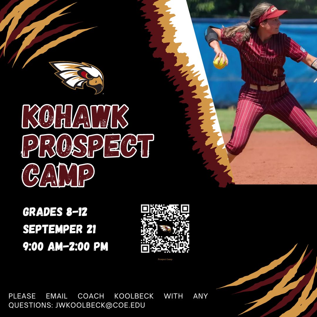 Come spend the day with the Kohawks!

Will be a great day full of learning, competition, and fun!

#KohawkNation

softball.coecamps.com