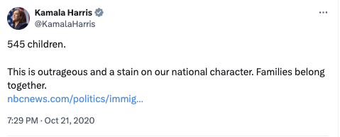 FrancisBrennan's tweet photo. 🚨FLASHBACK 🚨

Kamala Harris said it was "outrageous and a stain on our national character" when the Trump Admin was accused of not being able to account for 545 illegal immigrant children. 

As border czar Harris has lost OVER 290,000 illegal immigrant children. https://t.co/Yo95AVPzdr