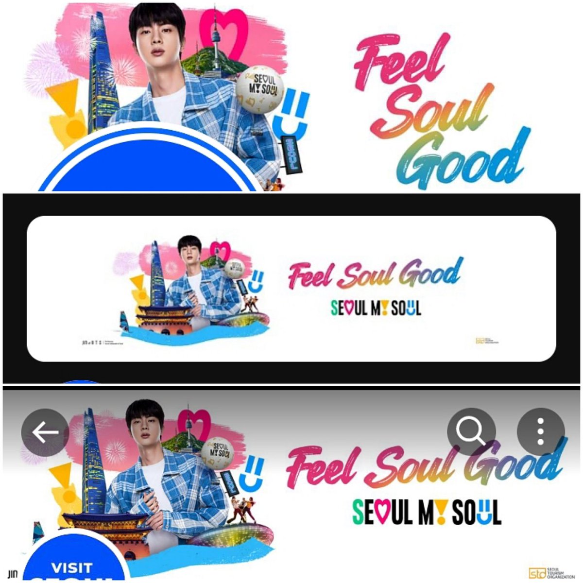 UniversBTS_'s tweet photo. [📰] A página "Visit Seoul", uma página online do Governo Metropolitano de Seul, é considerada como "o guia de turismo oficial de Seul".

Eles, recentemente, trocaram todos as headers das suas contas oficiais pela foto do Jin como Embaixador Honorário do Turismo de Seul! ✨

Parabéns, Jin 💜👏🏻

🐹 @BTS_twt