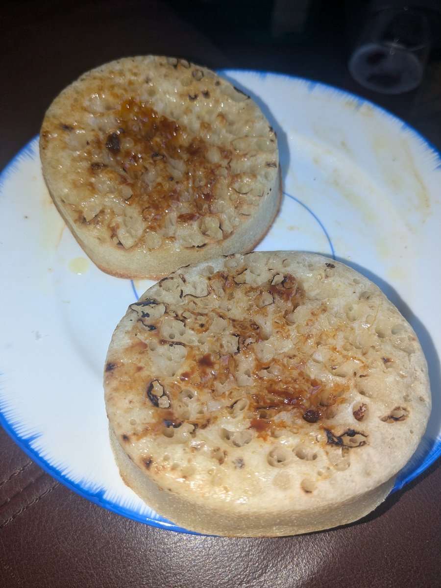 Marmite crumpets with lashings of butter and cherry cider 😍