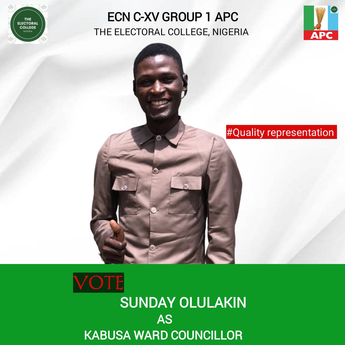 ecn_apc1's tweet photo. For Quality representation, Vote Sunday Olulakin as Councillor representing Kabusa ward.

WHAT DOES SUNDAY OLULAKIN HAVE TO OFFER?
Check the comments for his manifesto...

@electoralcollng https://t.co/VnQ0xcDu1Z