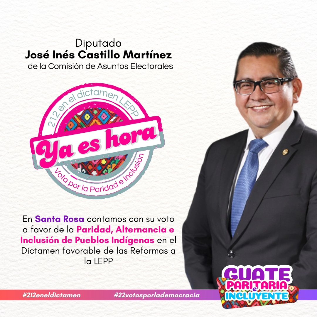 asociacionmoloj's tweet photo. 📢Integrantes de la Comisión de Asuntos Electorales del @CongresoGuate contamos con su voto a favor de la #Paridad, #Alternancia e 
#InclusióndePueblosIndígenas en el 
Dictamen favorable de las #ReformasLEPP 
#212eneldictamen 
#22votosporlademocracia
#yaeshora https://t.co/hpKqA5rsWz