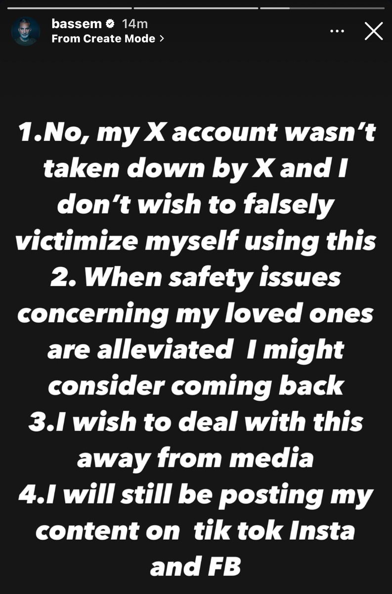 Mueen7x's tweet photo. UPDATE:

Bassem states his account was not taken down by X, but was a direct action of himself due to “safety issues” (doxing perhaps?) on X, and states he would consider returning if these issues are addressed. 

How common is doxing on this platform? I’ve heard of Elon’s dox and a few celebrities, but essentially is it a surging issue on this platform compared to others?