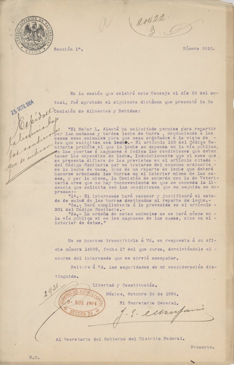 En octubre de 1904, el señor Ramón Allenta solicitó al Ayuntamiento permiso para vender leche de burra en las calles de la capital.Después de que fueron revisadas las 3 burras por el veterinario adjunto a la comisión de Bebidas y Alimentos,se le concedió la autorización para[...