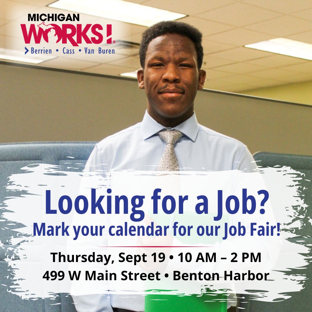 MichiganWorks's tweet image. Looking for your next career opportunity? 🎯💼 Join us at our Job Fair on September 19 and connect with local employers who are hiring. Register now:  bit.ly/3I7Y4kk.
#JobFair #MichiganWorks #BentonHarbor #BerrienCounty
