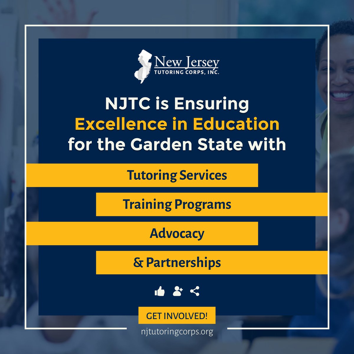NJTC is Ensuring Excellence in Education for the Garden State!

With our tutoring services, training programs, advocacy, and partnerships, we're committed to making a difference!

Join us in making a difference—like, follow, and share!

#GetInvolved #SupportStudents #MakeAnImpact