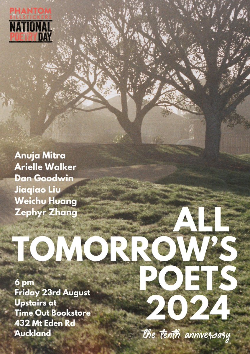 Wander up to <a href="/timeoutbooksnz/">Time Out Bookstore</a> this Friday aka National Poetry Day for readings by some terrific poets (and also me). Sources say there will be snacks and a zine, so every reason to attend! 📖