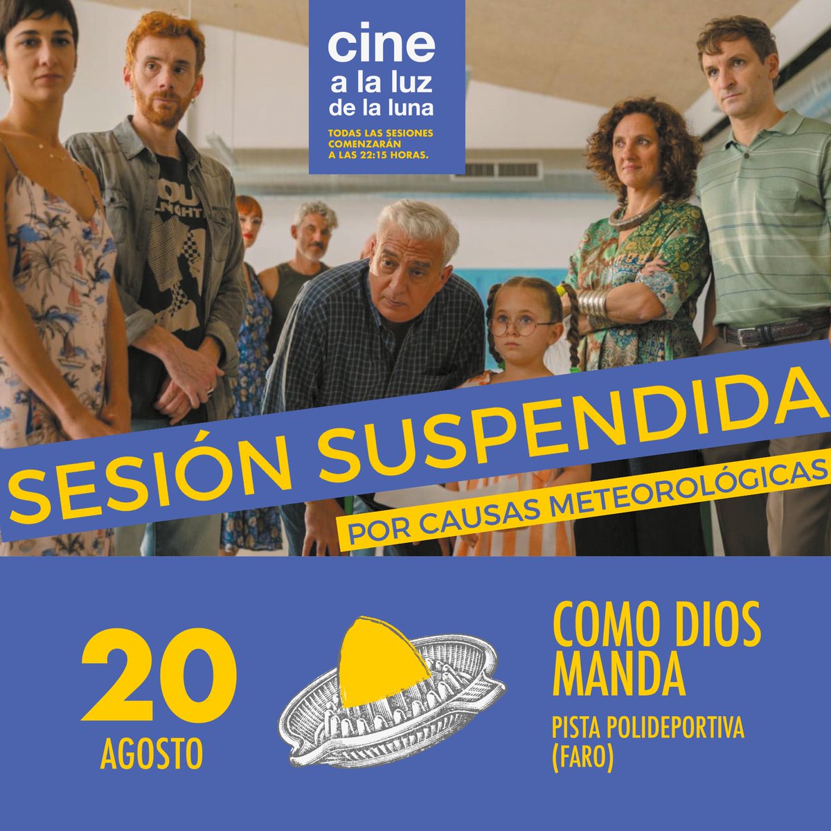saco_oviedo's tweet photo. Lamentamos comunicar que la sesión de hoy en Faro se suspende por causas meteorológicas. Disculpad las molestias. 

#OviedoEnVeranoExprímelo 
#CulturaOviedo
#CineALaLuzDeLaLuna https://t.co/BcVolPXjJg
