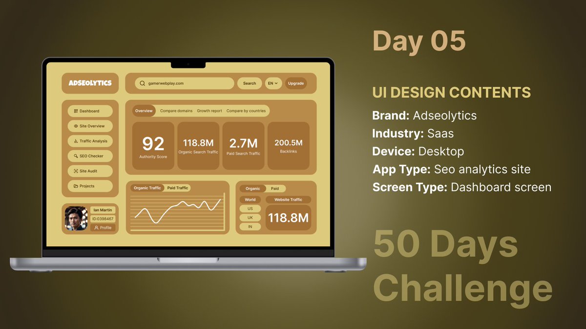 ashish1lexbaa's tweet image. Day 05 of my #50DaysUIChallenge: Exploring SEO analytics dashboards with #Adseolytics. Building better insights every day! #UIDesign #SaaS