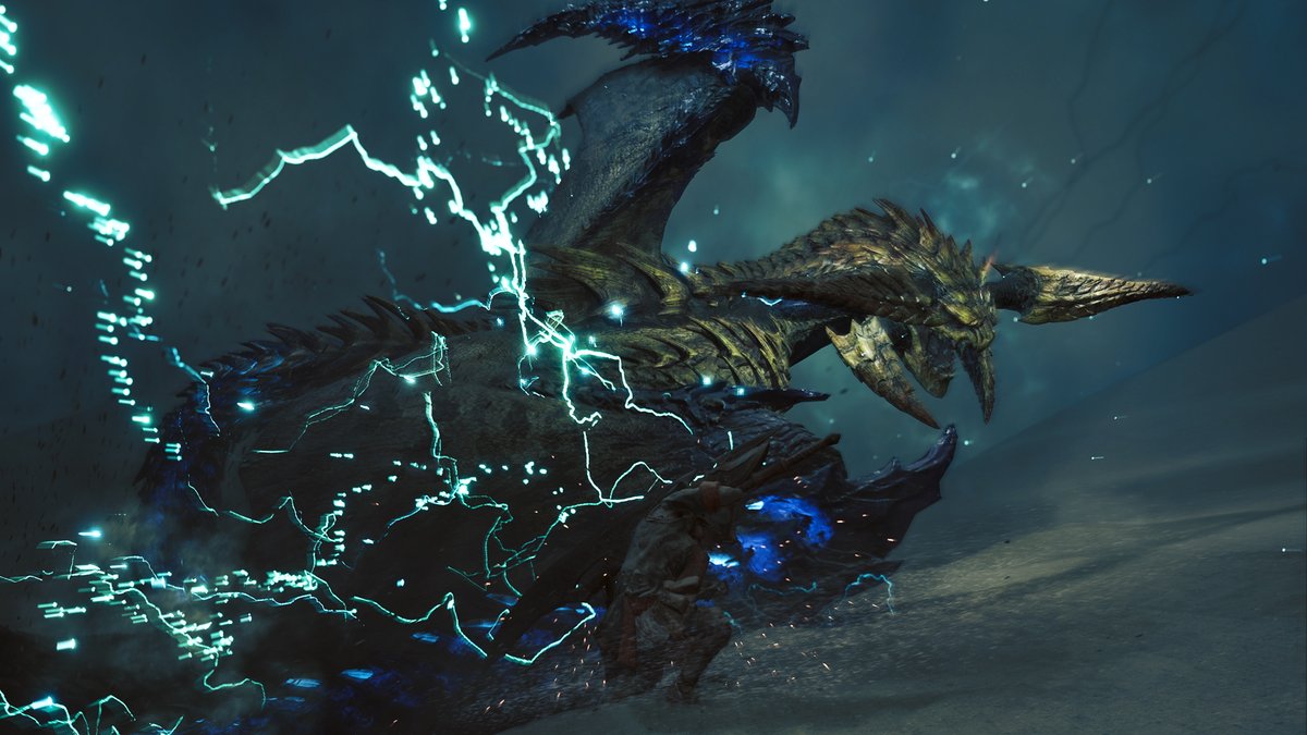 MH_Wilds's tweet photo. 「隔ての砂原」の生態系の頂点に君臨するモンスター
それぞれのフィールドの生態系の頂点に君臨する捕食者が登場する。

【レ・ダウ】
隔ての砂原、その生態系の"頂点"に君臨する飛竜種。
大規模な落雷を伴う砂嵐に適応しており、目撃例も同気候時のものが多い。
高い帯電能力で増幅された放電攻撃は極めて危険。
「煌雷竜(こうらいりゅう)」とも呼ばれる。

https://t.co/ou2YPjJ6zi
#モンハンワイルズ #MHWs #MHWilds