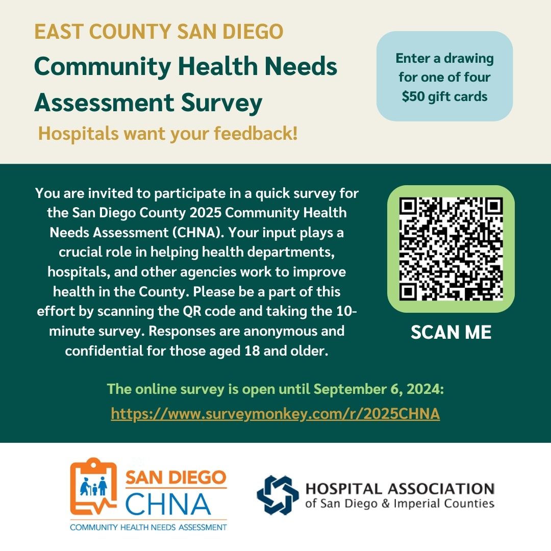 Please take 10 minutes to complete this CHNA survey and provide your feedback to contribute information about #EastCountyHealth! Your insights will help us understand and address the most critical health and social needs in our communities: bit.ly/46UDEag <a href="/HASDIC/">HASD&IC</a>
