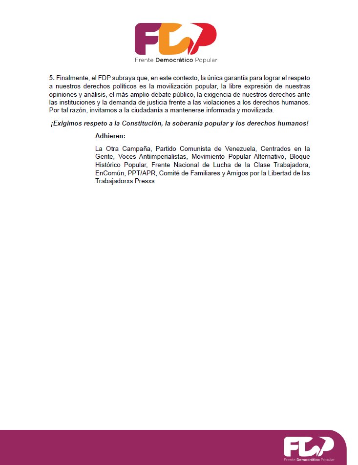 ElFrente_ve's tweet image. Segunda Declaración del Frente Democrático Popular en torno a la Represión y los Derechos Humanos en Venezuela luego de las elecciones del 28 de julio.