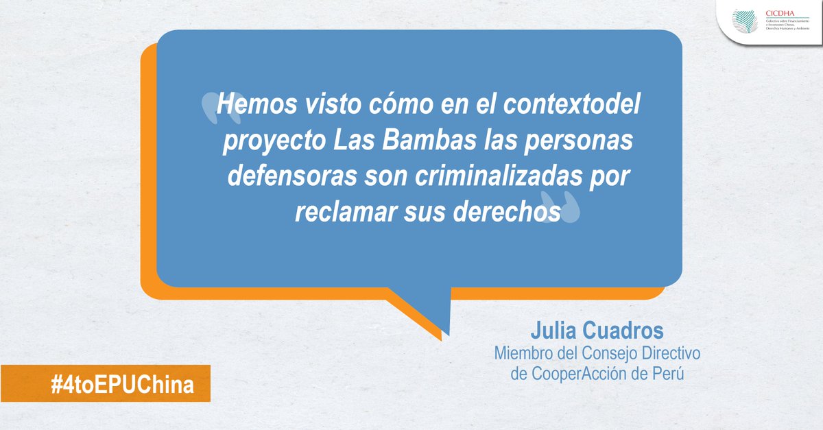 RedMuqui's tweet photo. Chile y España instaron a #China a proteger a defensores de derechos humanos. En Perú, 11 defensores de #Cotabambas enfrentan juicios y posibles penas de más de 8 años por oponerse al proyecto Las Bambas. #EPUChina2024 #Minería

Más información: https://t.co/pbabkZFWgf https://t.co/xKhVyyWkwa