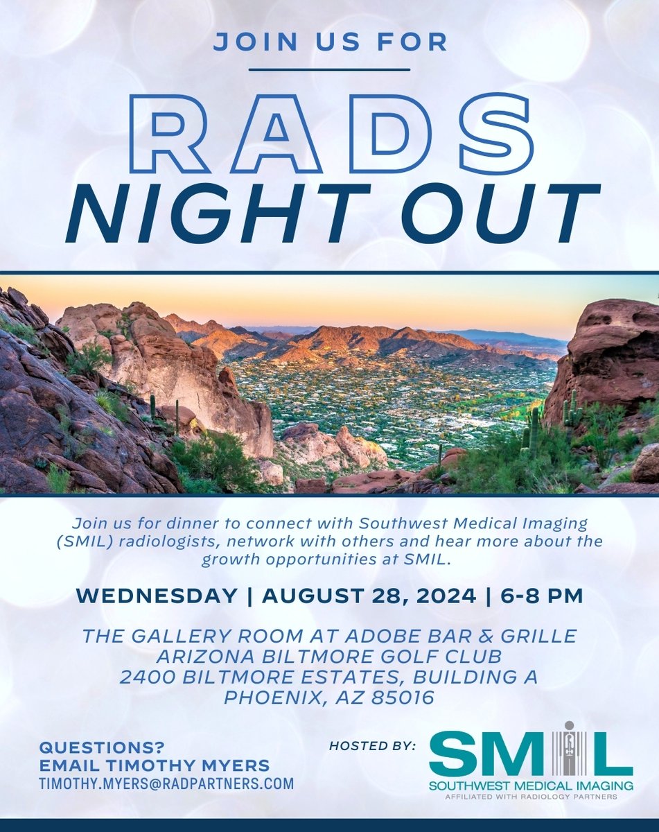 TimMyRecruiter's tweet photo. Last Day! FREE RADS Night Out in Phoenix, AZ on 8/28/24, at 6PM! Come experience incredible food, drinks, and networking opportunities. Register by Clicking the Link: https://t.co/EgTL02Py7w

#RADS #Radiologist #Arizona #Medicaljobs #Doctorjobs #Physician #Radiology #phoenix https://t.co/2diCK4Vs1l