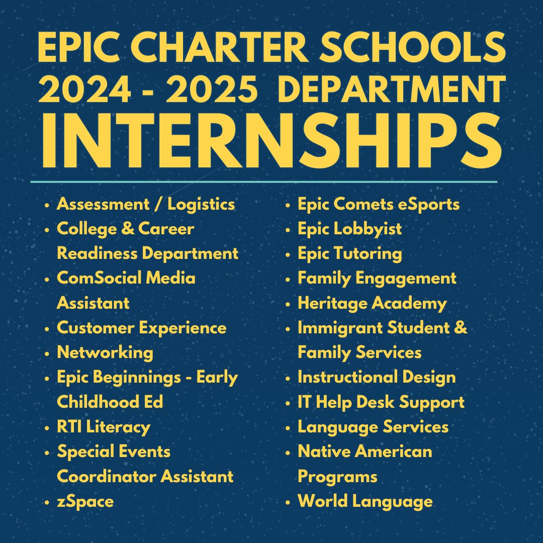Check out Epic Charter Schools departmental internships that let you dive deep into your interests, build real-world skills, and gain practical experience. Don’t miss this opportunity—sign up today and start shaping your career path! 🚀

simplebooklet.com/epicdepartment…