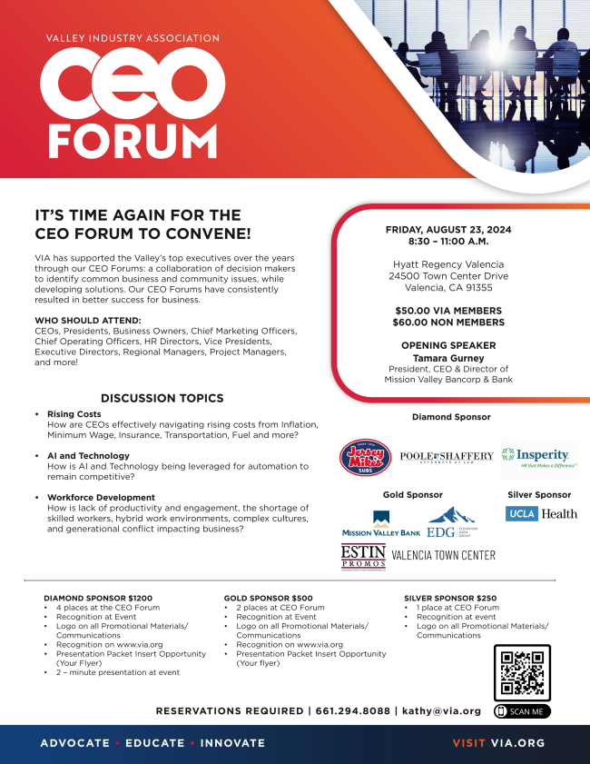 edSOSmasterson's tweet photo. FRIDAY, 8/23: VIA CEO FORUM: HYATT REGENCY VALENCIA: 8:30am-11:00am Register: https://t.co/RRk8EmLIf8 CEOs, Presidents, Business Owners, Chief Marketing Officers, COOs, HR Directors, &amp; more! RISING COSTS... AI &amp; TECHNOLOGY...WORKFORCE DEVELOPMENT
Discussion..Strategy..Solutions! https://t.co/KPUIhte3B4
