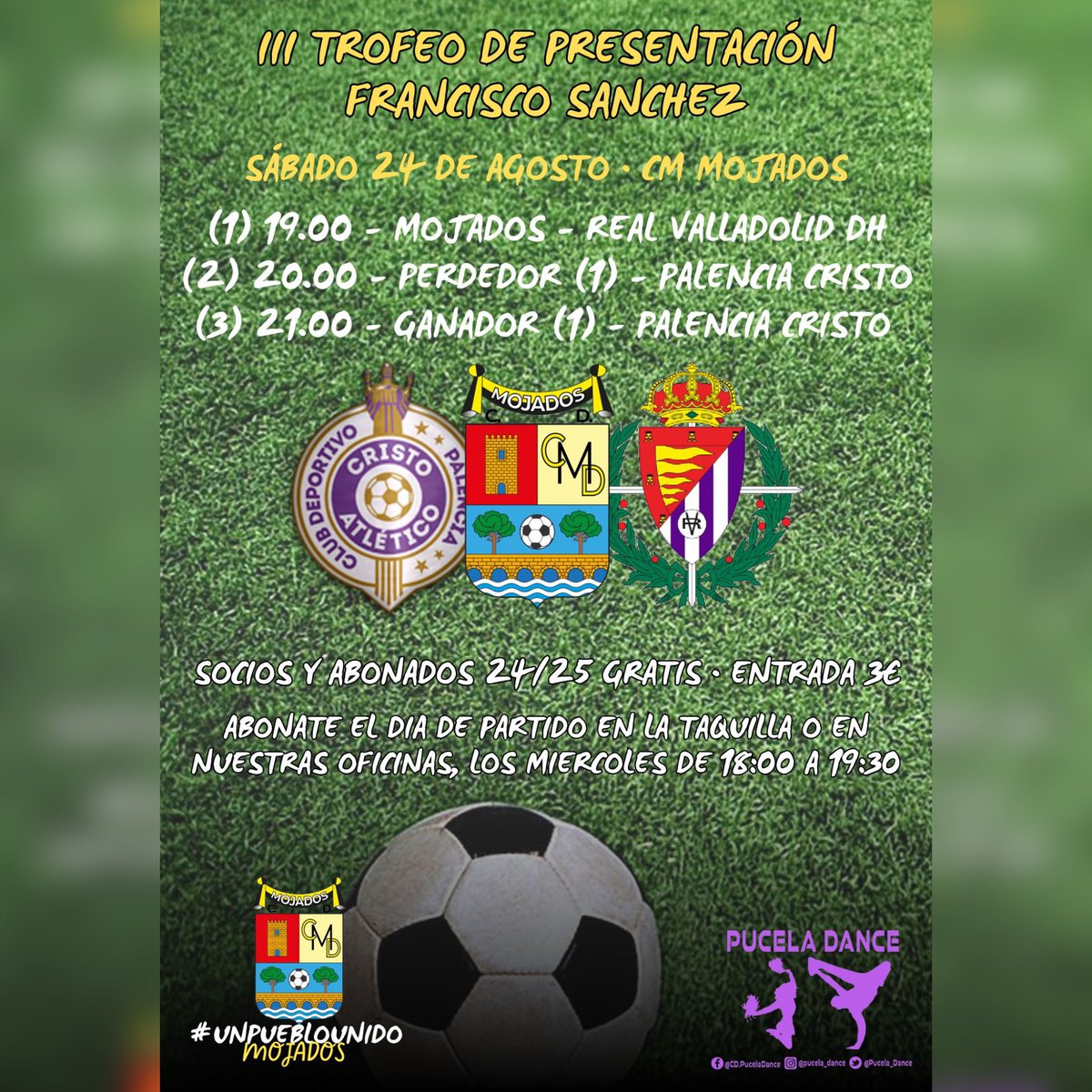 CDMojados's tweet photo. 🔜 III Trofeo de Presentación Francisco Sánchez 

🆚 @PalenciaCristo @RVcantera 
🏟 CM Mojados  
📅 Sábado 24 de Agosto
🕓 Desde las 19:00 horas
🎟️ 3€ / Socios 24/25 Gratis - Abónate en la entrada al campo. https://t.co/qZrJLkOhEu