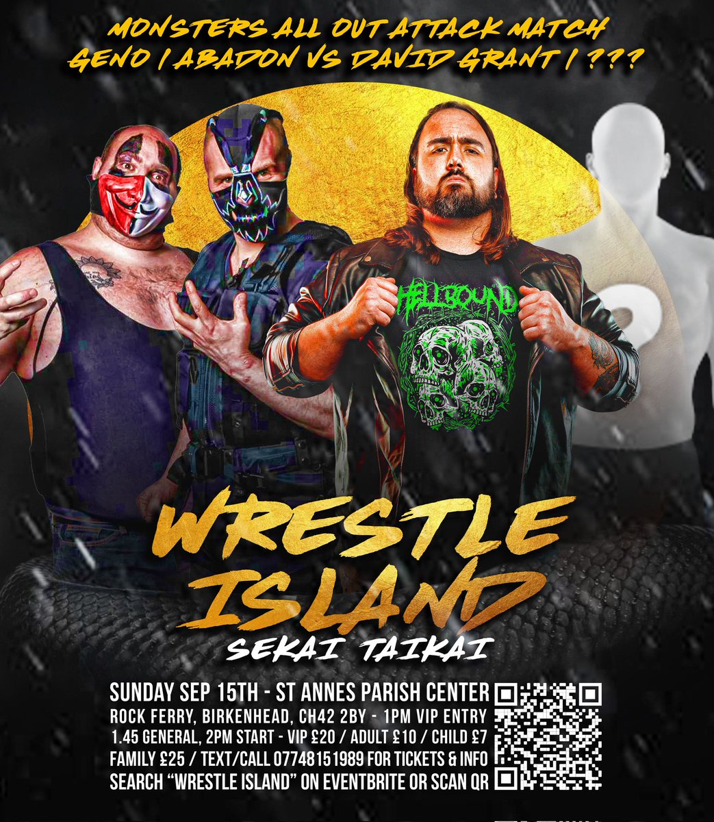 WRSTLEIsland's tweet photo. Set 15th 🏝️🔥
St Anne's Rock Ferry ⛪
Sekai Taika 🥋
https://t.co/iSzLqPy4k3 🎟️
3 Matches made 🔥 5 to come 💥
VIPs....sold out
General ... Adult £10/ Child £7/ Family £25
Affordable Wrestling suitable for all without compromising quality 🔥
#Rematch #AllValley #Titans #WI https://t.co/ZIkNTqYoLS