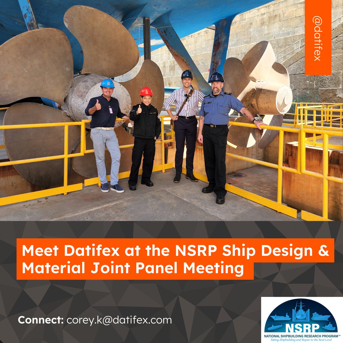 datifex's tweet photo. Thrilled to be at the NSRP Ship Design &amp; Material Technologies Joint Panel Meeting in Vancouver!

Don't miss Director of Business Development, Corey Kirkhus, presenting today at 2:45 PM (PT). 

Discover how Datifex is pioneering the industrial metaverse for lifecycle management! https://t.co/skrSdrnCCW