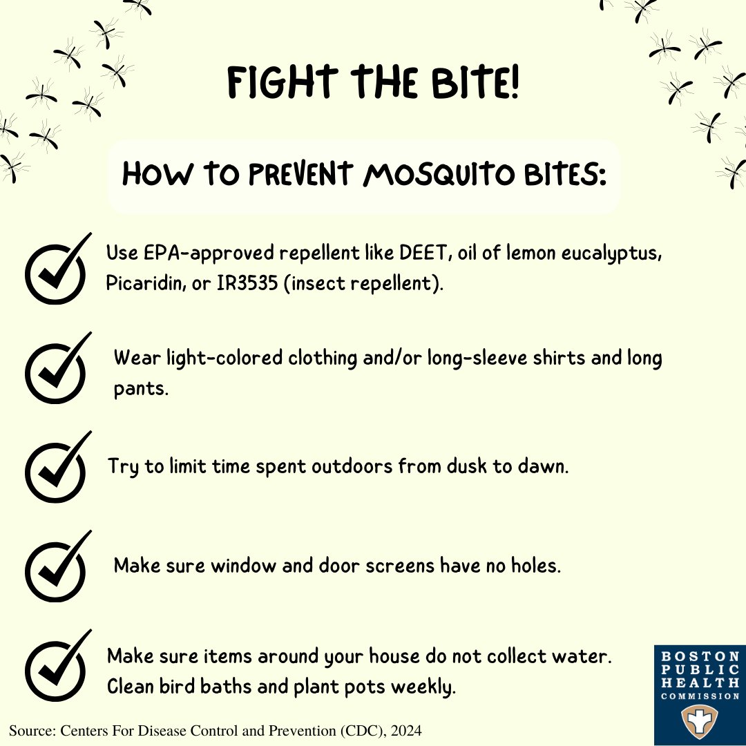 HealthyBoston's tweet photo. Protect yourself from mosquito-borne illnesses this summer! Learn more at https://t.co/Iz7nd4UqJP.
#SummerSafety #PublicHealth #BostonSummer https://t.co/fTlrUFKFgI