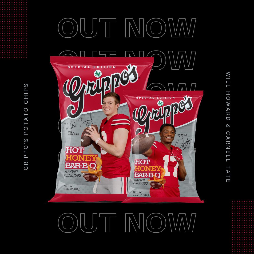 The 1870 Society (@the1870society) on Twitter photo Ohio State Football stars <a href="/whoward_/">Will Howard</a> and <a href="/carnelltate_/">Carnell Tate</a> are bringing their game to your snack time! Catch them on every bag of Hot Honey Bar-B-Q Grippoโs chips across Ohio! Ohio State Football stars <a href="/whoward_/">Will Howard</a> and <a href="/carnelltate_/">Carnell Tate</a> are bringing their game to your snack time! Catch them on every bag of Hot Honey Bar-B-Q Grippoโs chips across Ohio!