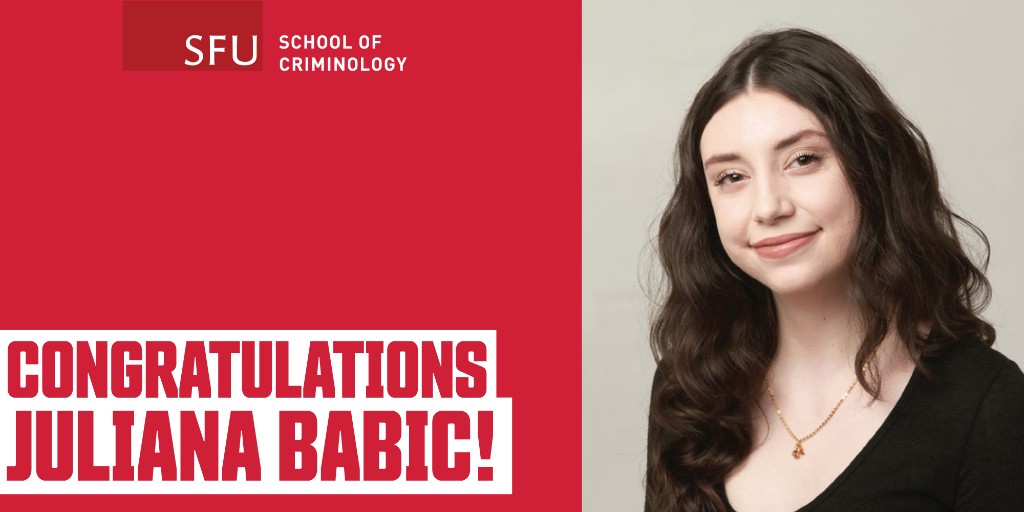Congratulations to Juliana Babic for successfully defending her MA thesis, "Unraveling the Youth Criminal Justice Act: Analyzing Underreporting in Youth Crime Statistics from the General Social Survey." 

ow.ly/tfj850T2oLP

#SFUCriminology #Criminology #GraduateStudents