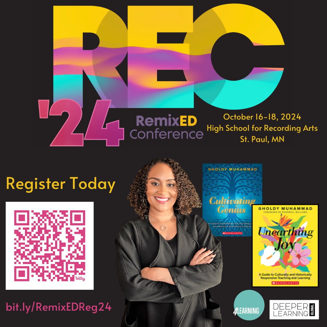 4 Learning (@4learningedu) on Twitter photo It’s Fall 2024 and the 2nd RemixED Conference is upon us! Register now to hear from none other than the Director of the Urban Literacy Collaborative and Clinic, and Associate Professor of Language and Literacy at Georgia State Uni, Dr. <a href="/GholdyM/">Gholdy Muhammad</a> ! Registration link in bio. It’s Fall 2024 and the 2nd RemixED Conference is upon us! Register now to hear from none other than the Director of the Urban Literacy Collaborative and Clinic, and Associate Professor of Language and Literacy at Georgia State Uni, Dr. <a href="/GholdyM/">Gholdy Muhammad</a> ! Registration link in bio.