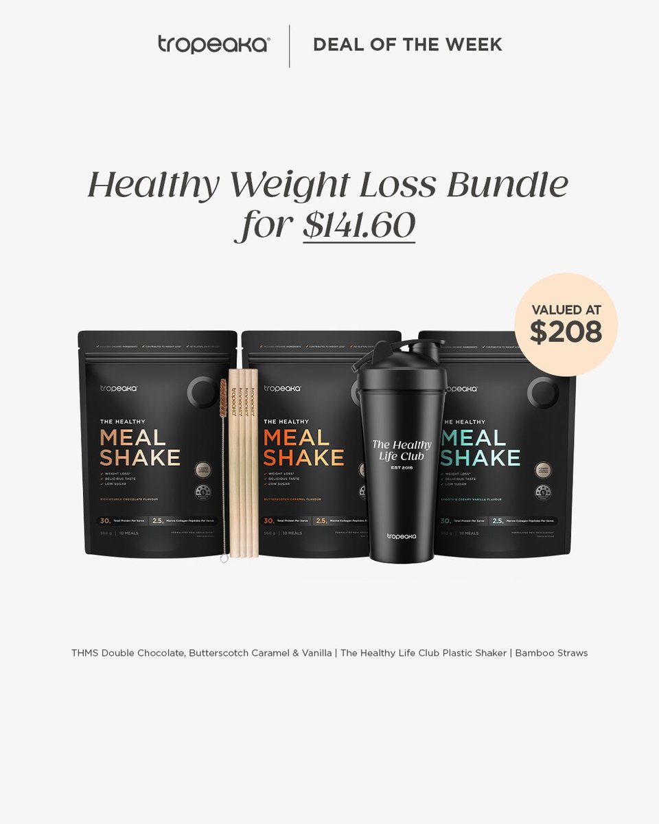 Tropeaka's tweet photo. DEAL OF THE WEEK 🔥 20% OFF our NEW Healthy Weight Loss Bundle + $31 of FREE GIFTS! Valued at $208, you can get it this week for just $141.60 AUD!

Hurry, only while stocks last! 🙌 Shop here: https://t.co/D9q96z0QmU https://t.co/ZoQzggalze