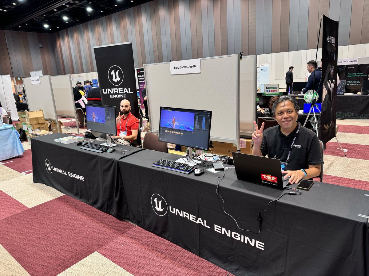 UnrealEngineJP's tweet photo. 本日よりいよいよCEDECが開催します！ブース会場では、Epic Games Japanのサポートチームが入れ代わり立ち代わり、様々なデモと一緒に皆様の来場をお待ちしております。なんでも相談するチャ〜ンス！ #UE5 #UE5Study #cedec2024 https://t.co/WNGSITL2mN