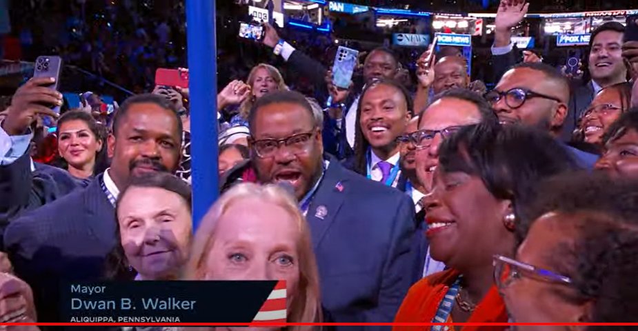 RyanDeto's tweet photo. Aliquippa Mayor Dwan Walker and Gov. Josh Shapiro casts their delegates for Harris and Walz, as "Black and Yellow" by Whiz Khalifa plays in the background. "We’re small, but we’re the City of Legends" said Walker of Aliquippa. https://t.co/V12rOsvPpi
