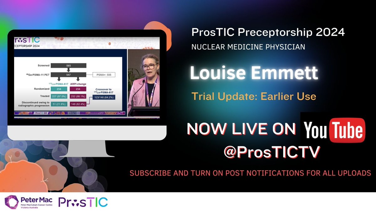 pros_tic's tweet photo. @drlouiseemmett joined us from Sydney for #ProsTIC24. In her second session recording on ProsTIC TV, she gives her expert opinion on moving theranostic therapy forward in treatment planning ⏩
https://t.co/6uXsloPL8q https://t.co/G3h3EVN9So