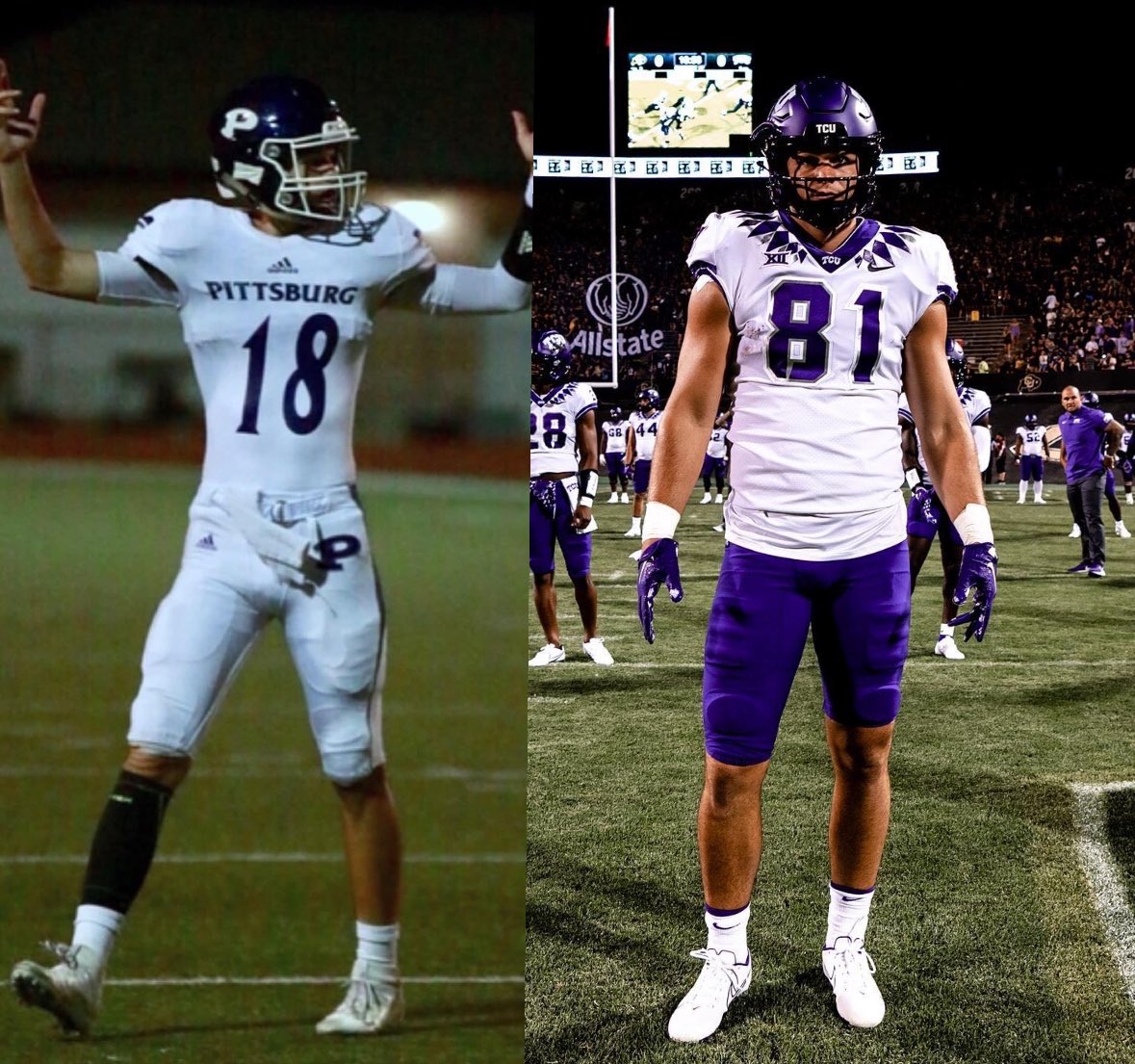 Juco College Baseball ➡️TCU 🏈 Walk-On➡️TCU Scholarship 🏈 Player ➡️TCU Captain. 

Chase Curtis (Pittsburg HS ‘18) has an incredible story to becoming a team captain at TCU. In HS was a three sport all-state athlete from SIK.

2016 Fall: HS Junior QB at around 6'4" 155 lbs.
2017