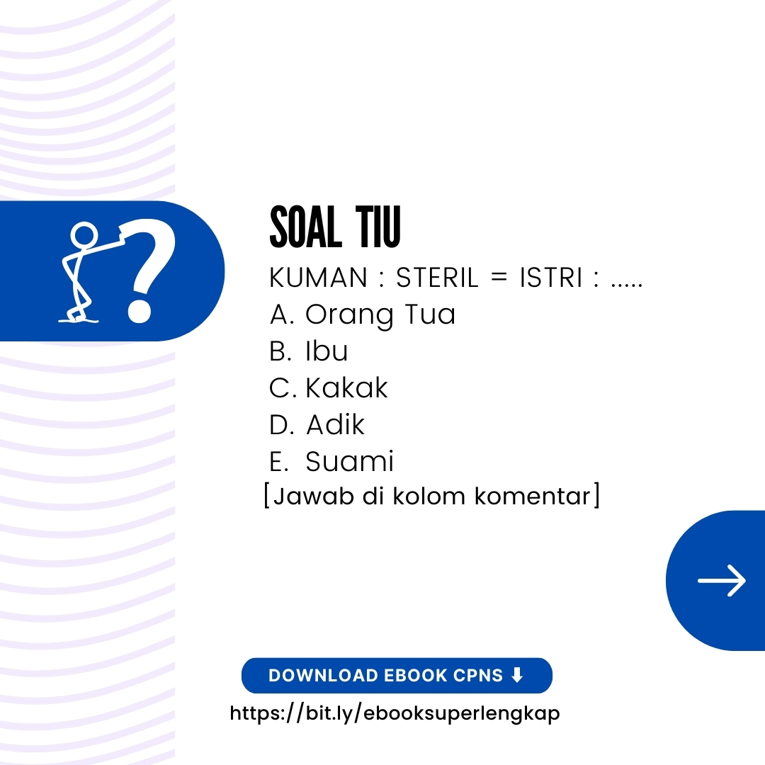 luluscpns_p3k's tweet photo. INTIP SOAL SKD TIU CPNS 2024
(Sesuai Kisi-Kisi)
🤔🫣

Hayo, kira-kira mana jawaban yg tepat?😁

💬Tulis jawaban kalian di kolom reply ya https://t.co/lv5qG09T3u